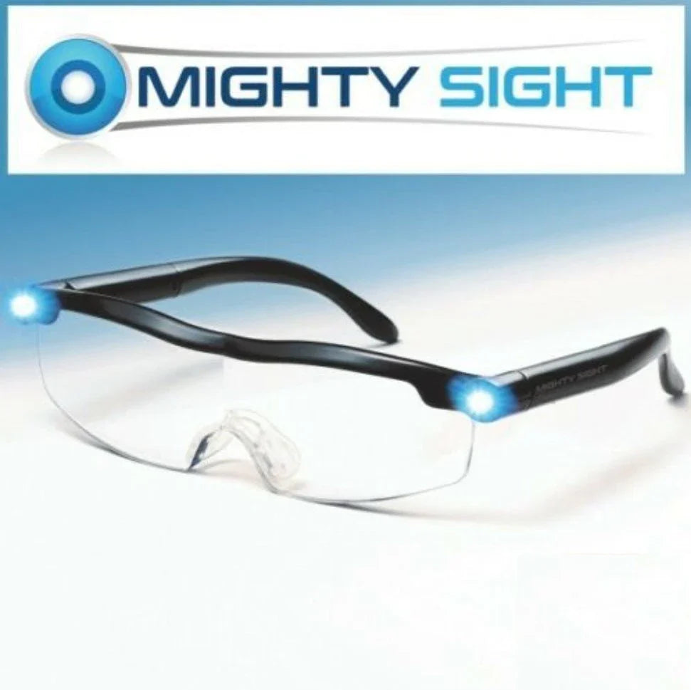 USB-powered reading glasses with transparent frame and integrated LED lighting for improved visibility and reduced eye strain