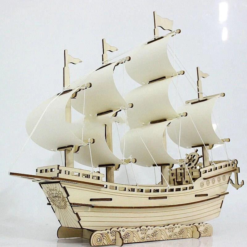 Handmade wooden sailboat model DIY kit for educational and decorative use