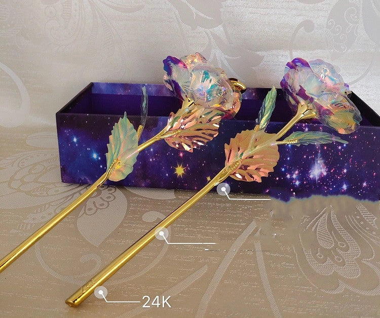 A luxurious 24K gold-plated rose flower bouquet set with a gift box and tote bag