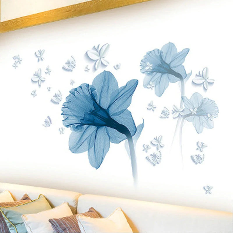 Nordic blue flower background decorative wall stickers for living room
