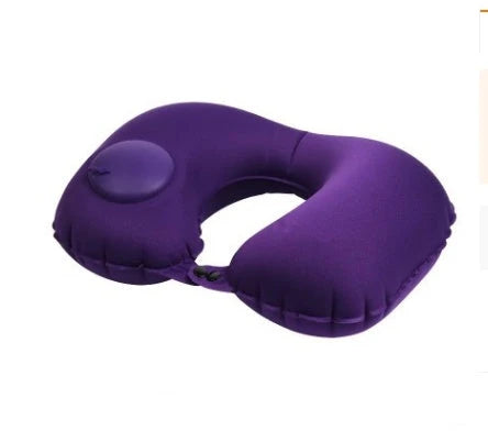 Inflatable travel pillow with U-shaped design for neck and head support, available in multiple colors