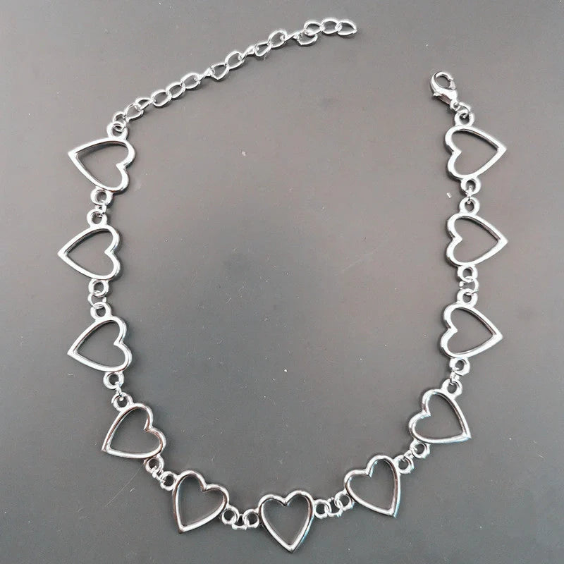 Hollow Korean Sweet Love Heart Choker in silver and gold with adjustable chain