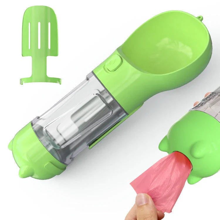 Versatile 3-in-1 Pet Water Bottle with Feeding Bowl and Waste Bag Storage
