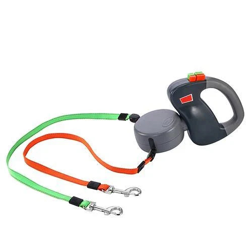 Premium retractable dual dog walking leash made of durable nylon material, offering hands-free control and adjustable length for dogs of all sizes.