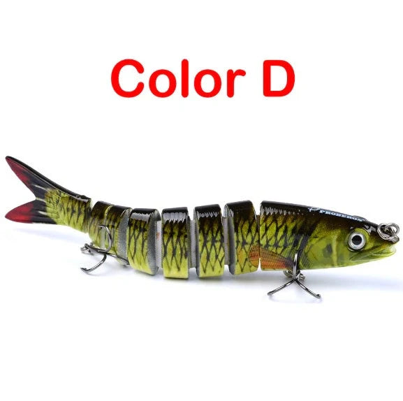 Multi-jointed pike fishing lure with light reflection and sound attraction features