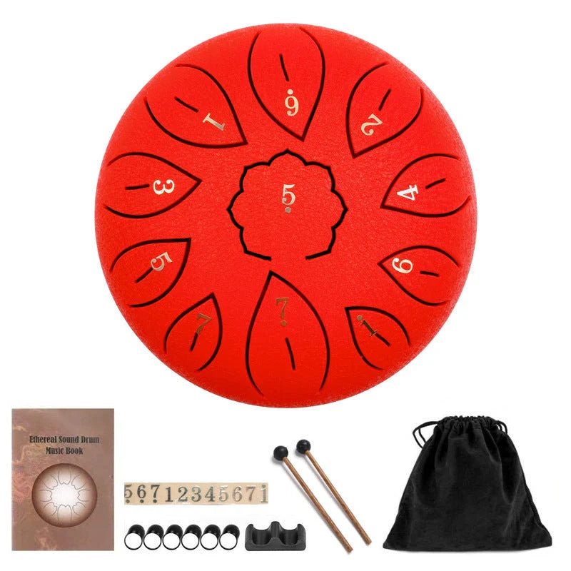 6-inch 11-tone Ethereal Steel Tongue Drum in various colours, a unique and mesmerising musical instrument