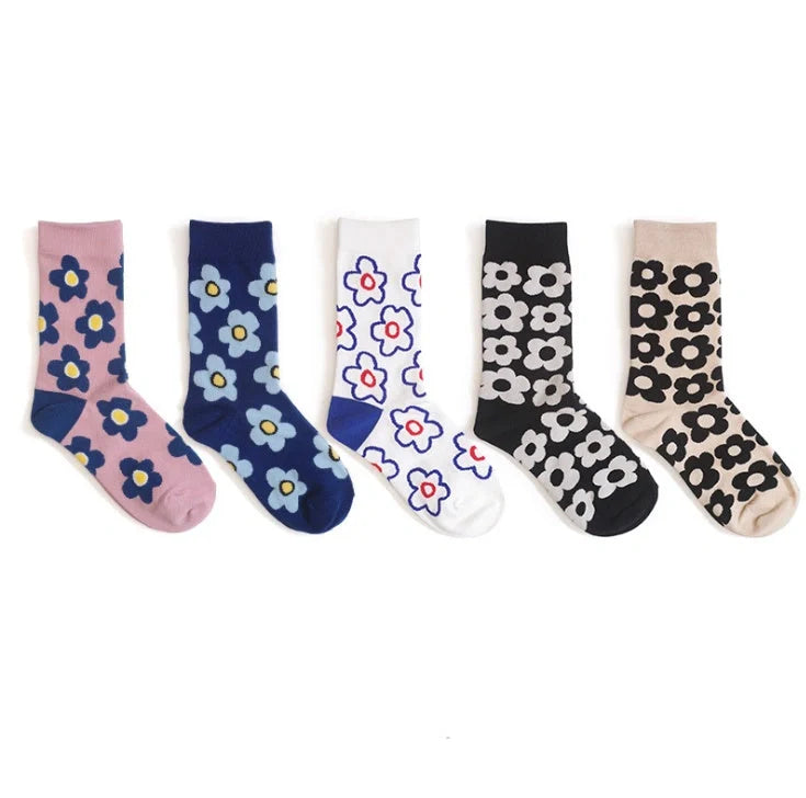 Cute cartoon flower cotton socks for girls in various colours