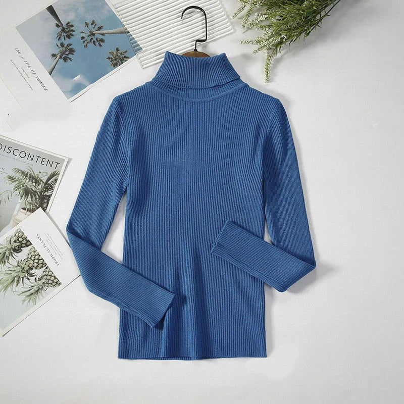 Solid Colour Pit Strip Knit Pullover Turtleneck Sweater in various colours