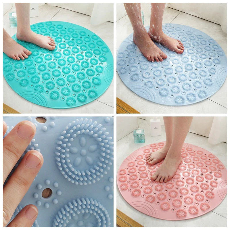Premium PVC round shower mat with textured surface for massage and non-slip grip