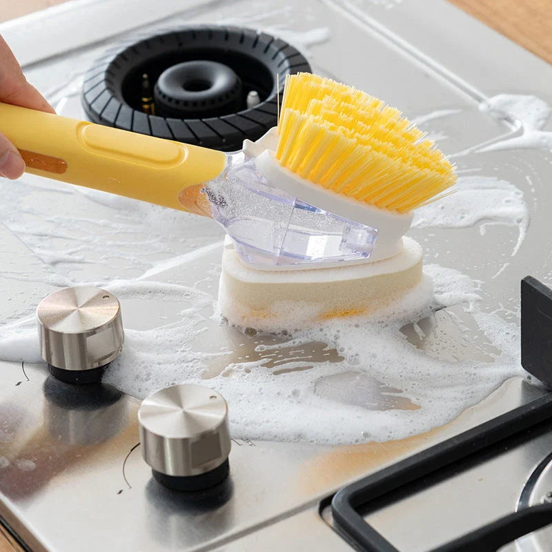 Versatile kitchen cleaning brush with long handle, dual-headed design for versatile cleaning tasks