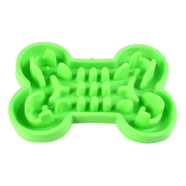 Slow feed pet bowl made of durable silicone, available in blue, rose red, and green colours, featuring anti-choke and anti-tip design for healthy digestion