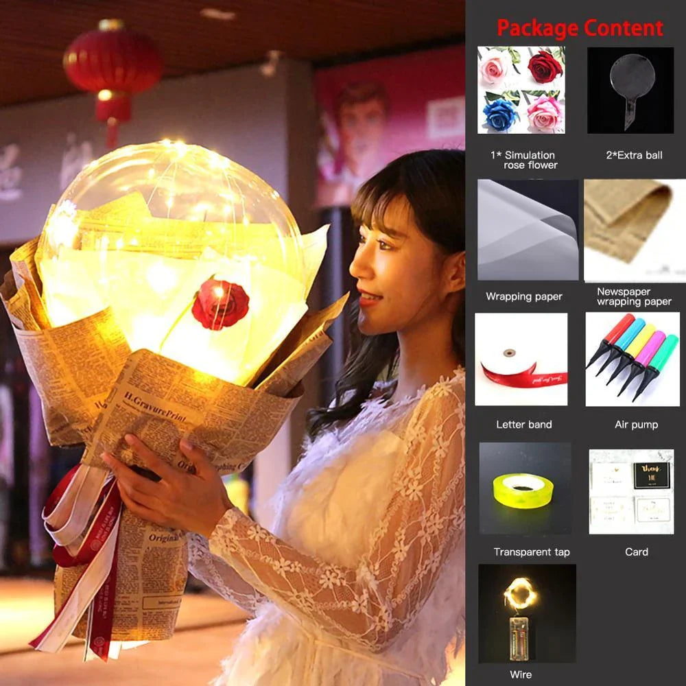A luminous bouquet of glowing rose-shaped balloons, creating a magical and enchanting display.