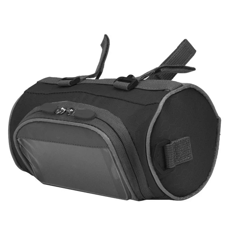Premium waterproof bicycle handlebar bag made of durable polyester, with ample storage space for a smartphone and other cycling essentials.