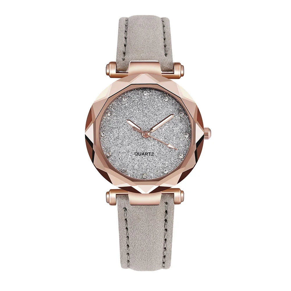 Starry Sky Women's Watch with Rhinestone Accents - Leather Strap in Various Colors