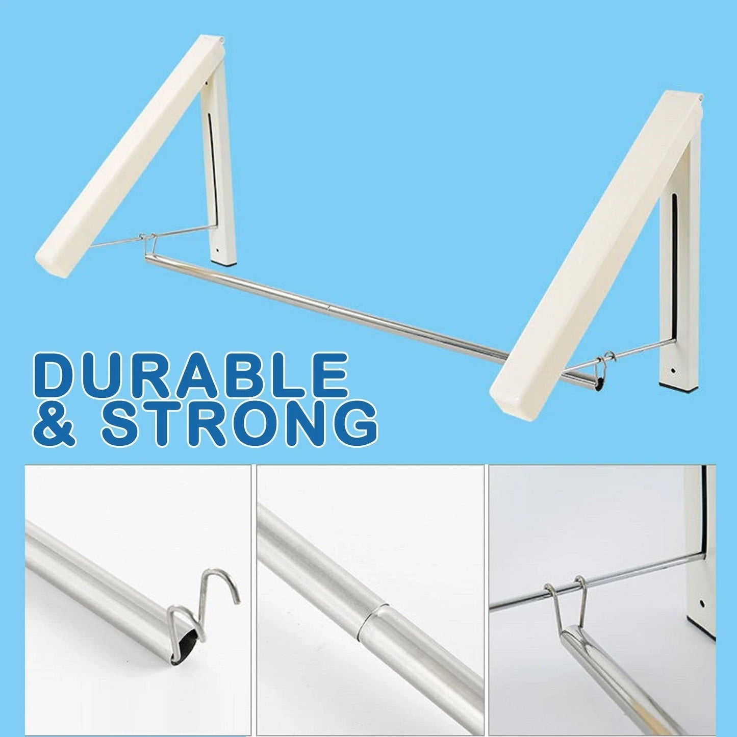 Convenient folding clothes drying rack with sturdy plastic and steel construction, providing generous hanging space for laundry in small living spaces.