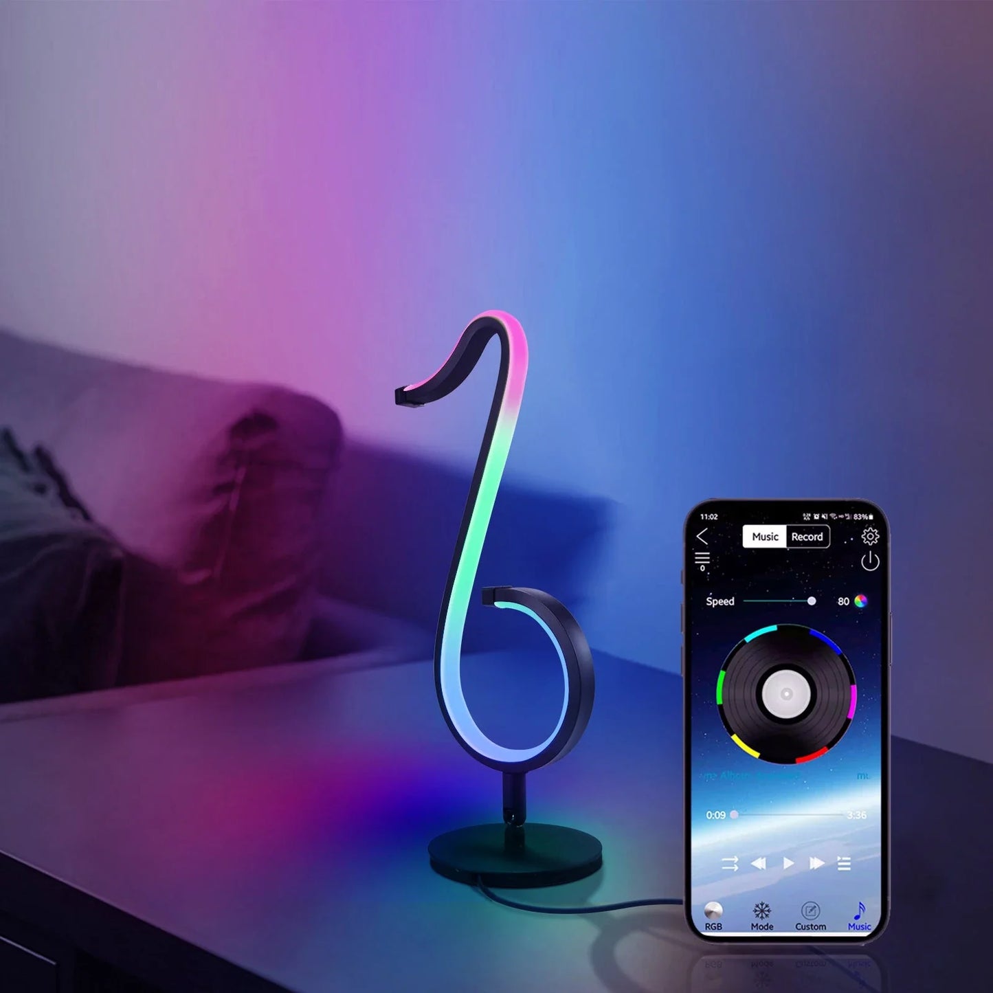 Stylish rotating atmosphere lighting with adjustable RGB effects, ideal for home decor