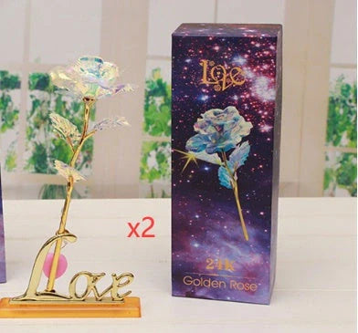 A luxurious 24K gold-plated rose flower bouquet set with a gift box and tote bag