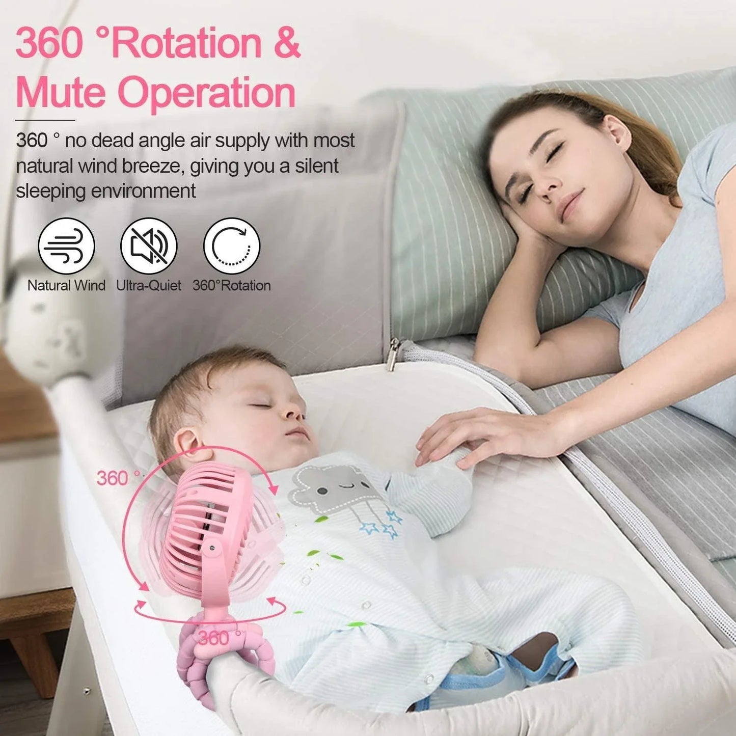 Portable USB Rechargeable Stroller Fan with Adorable Animal Design for Keeping Baby Cool and Comfortable