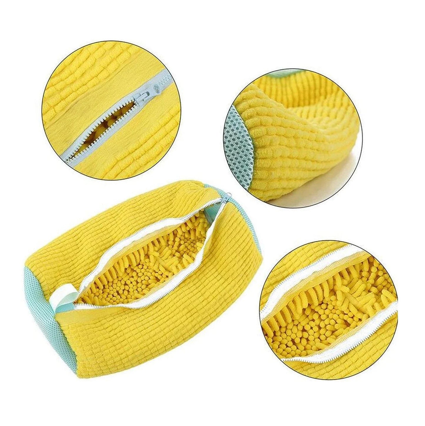 High-performance shoe cleaning bag made of durable chenille fabric for washing sneakers, tennis shoes, and more in the washing machine.
