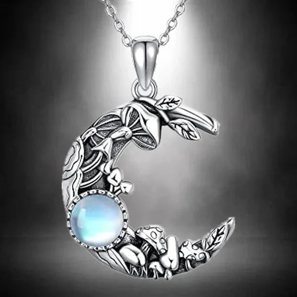 Bohemian Moon & Star Alloy Pendant Necklace with celestial design on O-ring chain