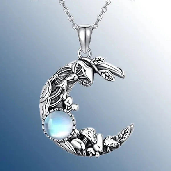 Bohemian Moon & Star Alloy Pendant Necklace with celestial design on O-ring chain