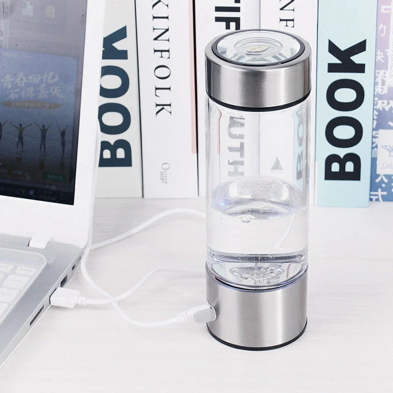Premium Hydrogen Water Bottle with Rechargeable Generator, Borosilicate Glass, Antioxidant-Infused Water, Portable Hydration Solution