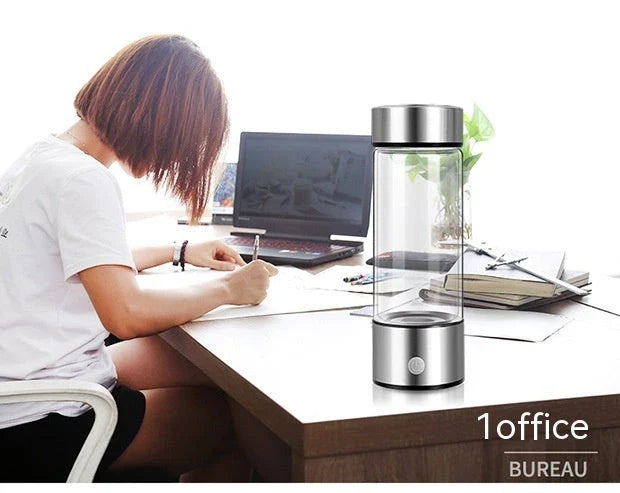 Premium Hydrogen Water Bottle with Rechargeable Generator, Borosilicate Glass, Antioxidant-Infused Water, Portable Hydration Solution
