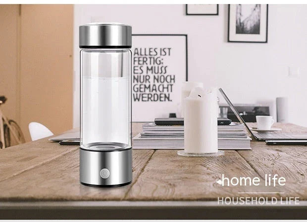 Premium Hydrogen Water Bottle with Rechargeable Generator, Borosilicate Glass, Antioxidant-Infused Water, Portable Hydration Solution