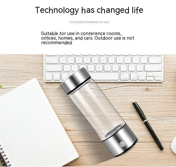 Premium Hydrogen Water Bottle with Rechargeable Generator, Borosilicate Glass, Antioxidant-Infused Water, Portable Hydration Solution