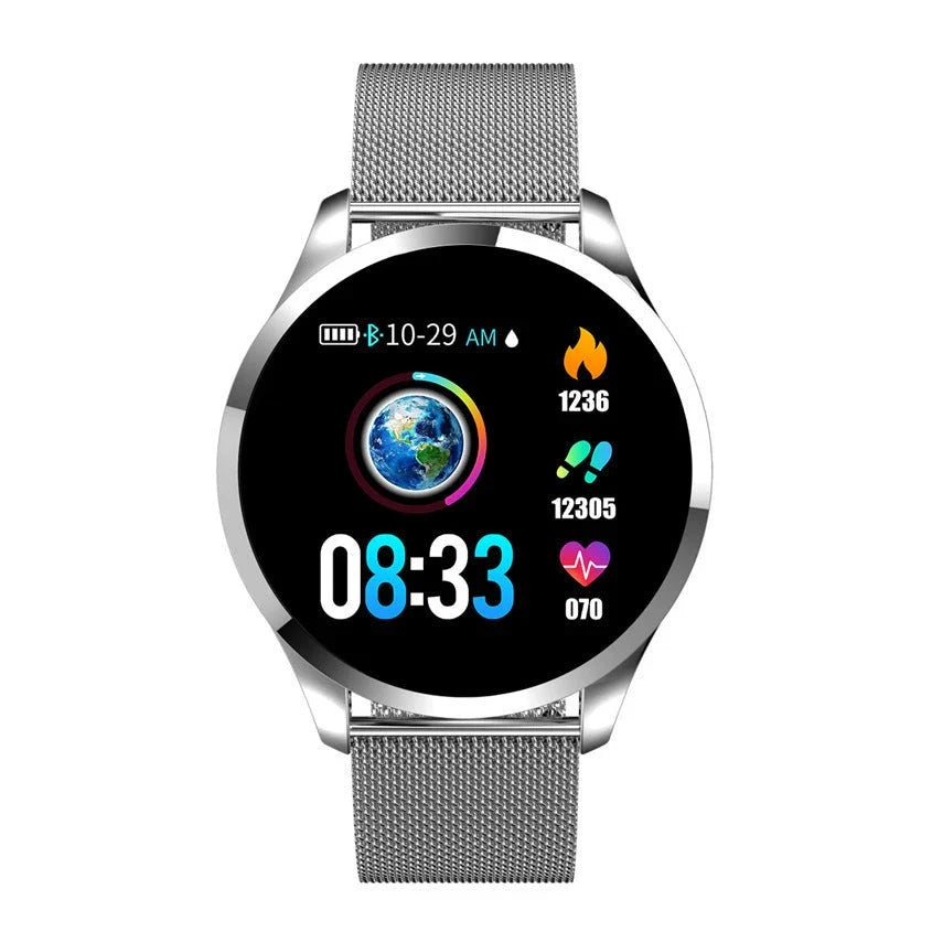 Stylish circular smartwatch with premium materials and advanced health and fitness tracking features