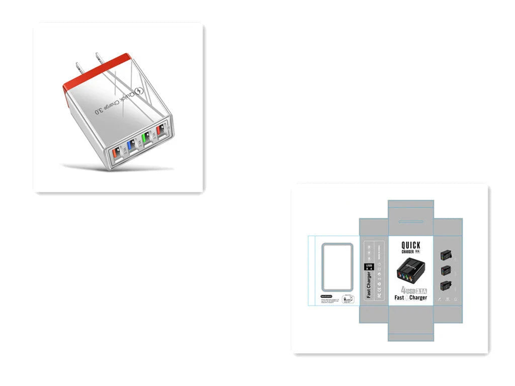 4-Port High-Speed USB Wall Charger with Quick Charge 3.0 Technology for Simultaneous Charging of Multiple Devices
