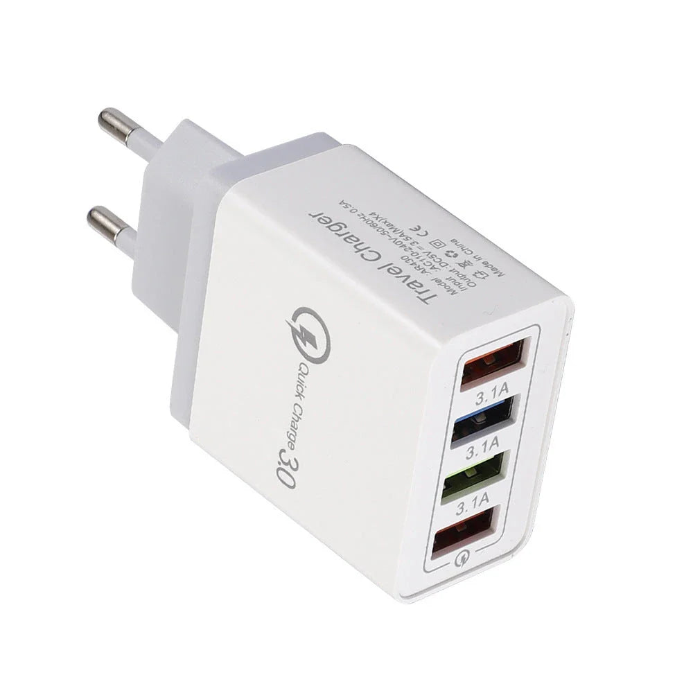4-Port High-Speed USB Wall Charger with Quick Charge 3.0 Technology for Simultaneous Charging of Multiple Devices