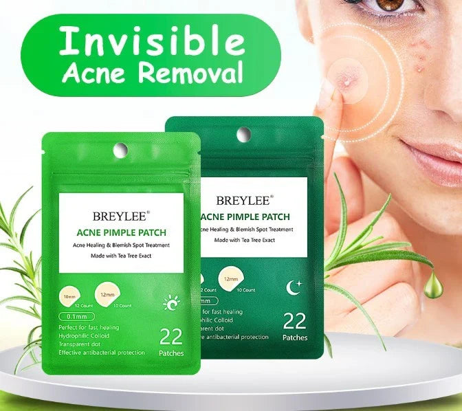 Discreet tea tree spot patches to fade acne marks and blemishes, with a transparent and ultra-thin design for natural-looking coverage.