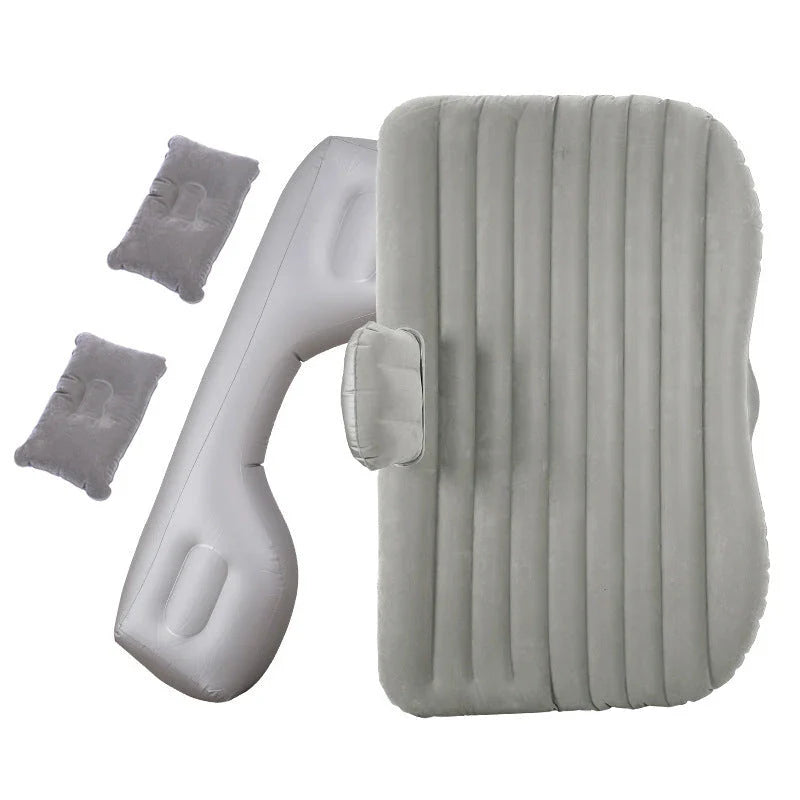 Inflatable car mattress with pillows in various colors, perfect for comfortable road trips and outdoor adventures