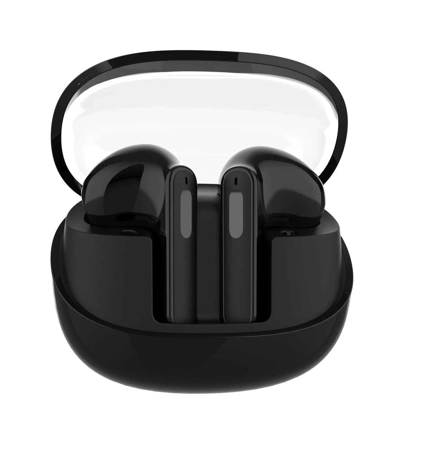 Wireless Bluetooth earbuds with transparent design, offering 9D surround sound, ergonomic fit, and convenient connectivity