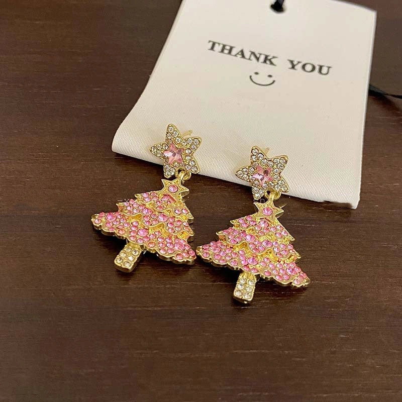 GiftHome UK Elegant Christmas Tree Earrings: Luxury Sparkling Zircon Dangle for Festive Celebrations