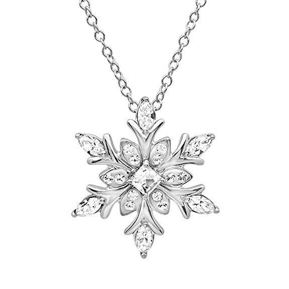 Elegant zircon snowflake necklace with bamboo chain, a beautiful Christmas accessory for women