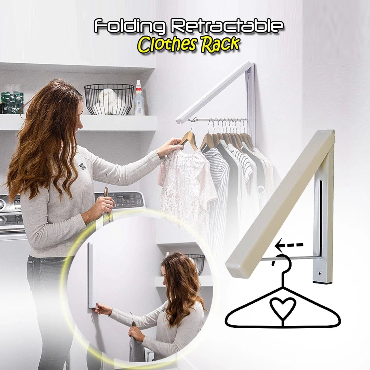 Convenient folding clothes drying rack with sturdy plastic and steel construction, providing generous hanging space for laundry in small living spaces.