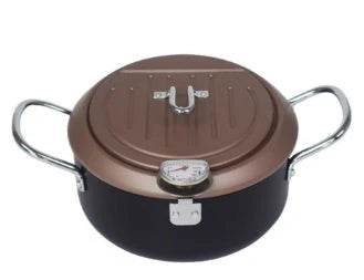 Premium stainless steel folding fryer with thermometer, perfect for frying french fries and other crispy dishes