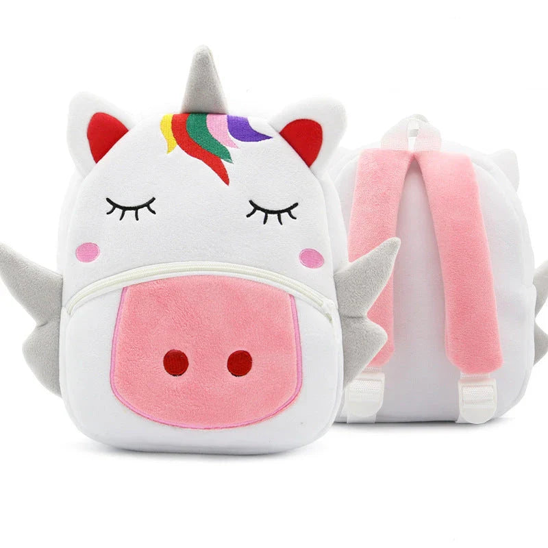 Adorable plush backpacks featuring various animal designs, perfect for primary school children