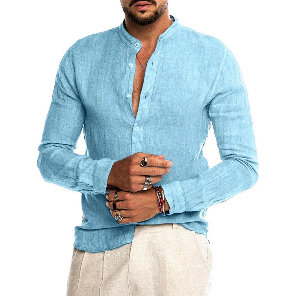 Versatile linen blend men's shirt in various colors and sizes, featuring a classic button-down design for comfortable and stylish wear.