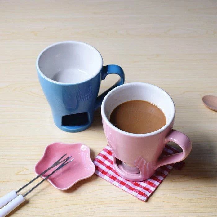 Versatile ceramic mug with built-in hot pot for making delicious desserts and drinks