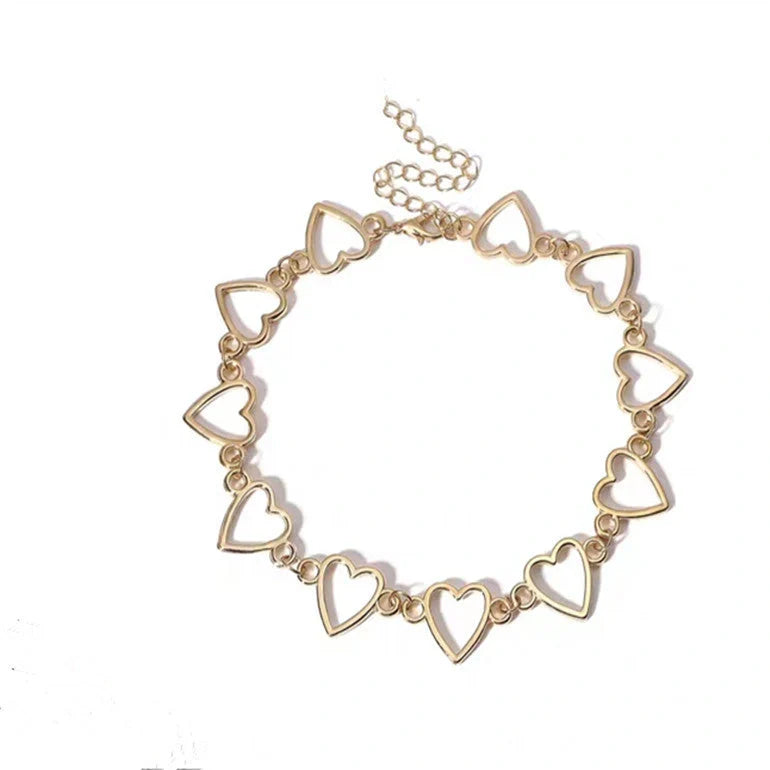Hollow Korean Sweet Love Heart Choker in silver and gold with adjustable chain
