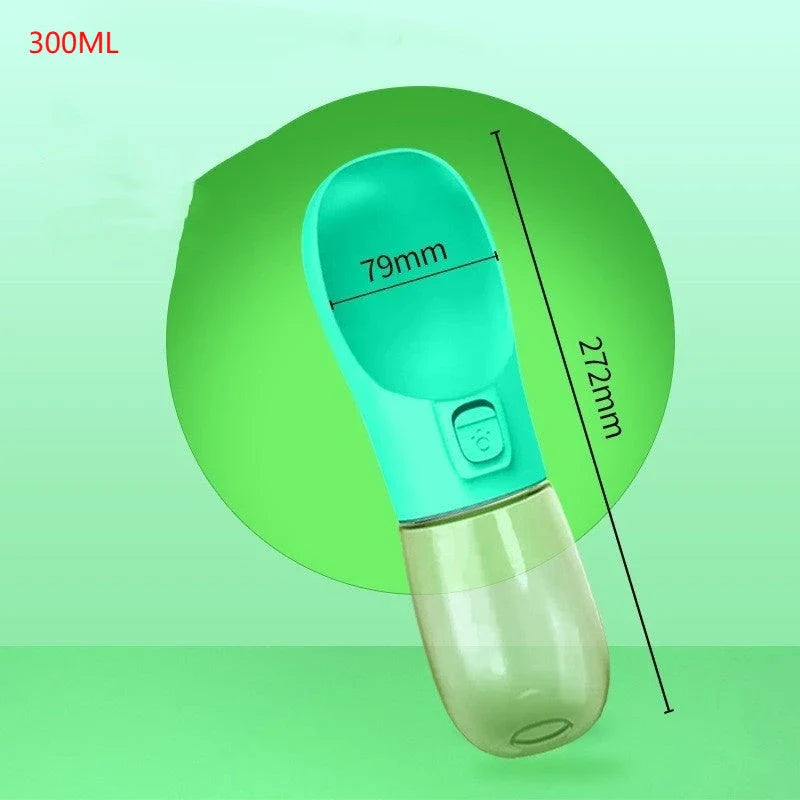 Portable pet water bottle and food bowl made of durable plastic, available in multiple colors for outdoor adventures with your furry friend.