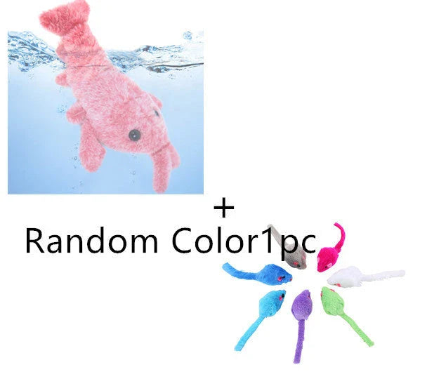 USB-rechargeable jumping lobster plush toy for cats with three tail-swinging modes and durable design