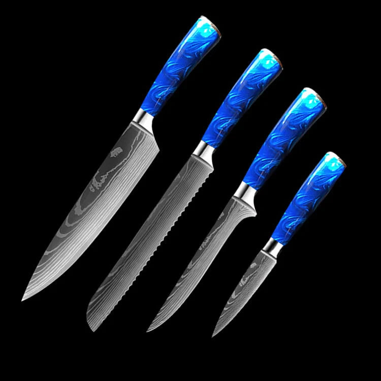 Premium 8-inch Chef Knife with elegant blue resin handle and stainless steel blade