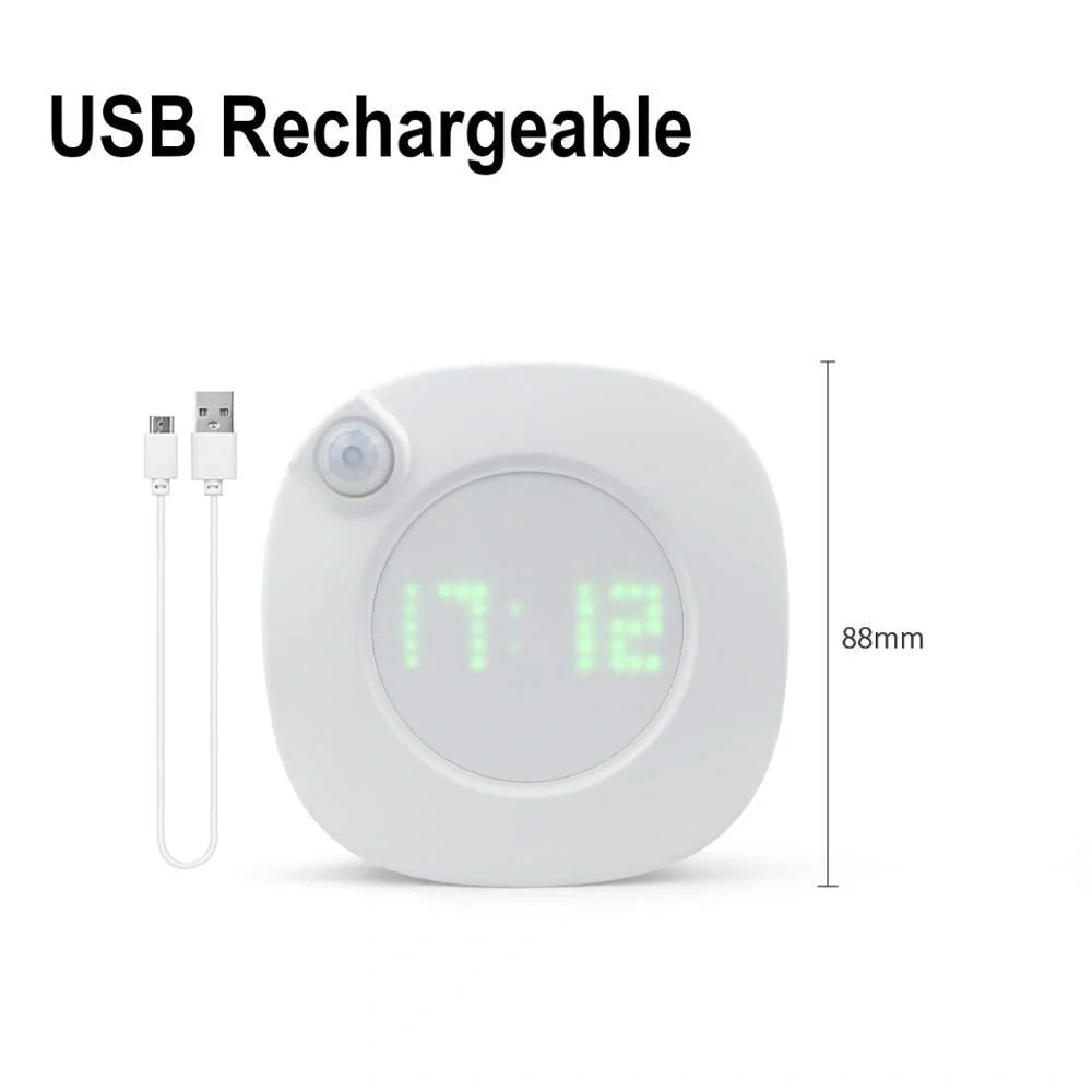 Mini Solid Colour Smart Time Human Body Sensor Light with rotary dimming and time display