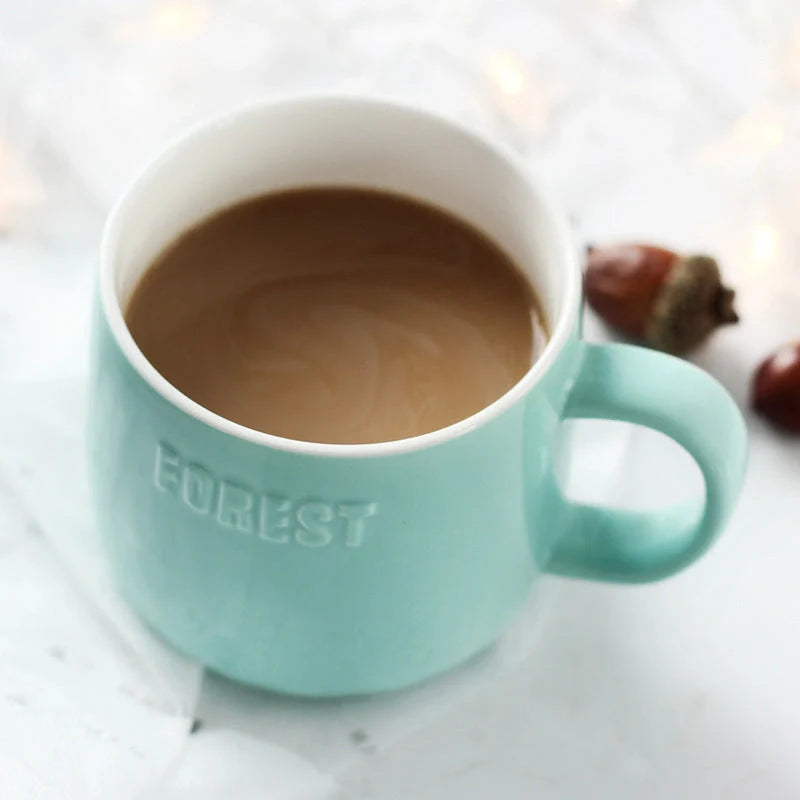 Micro Landscape Milk Cup with embossed letters and colourful glaze in fox, rabbit, squirrel, and fawn designs