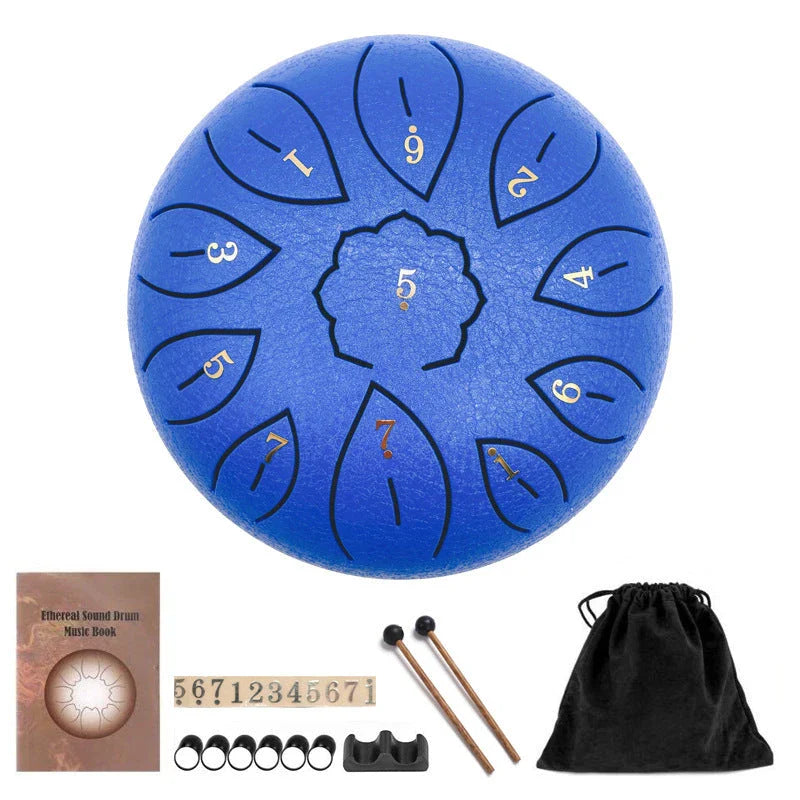 6-inch 11-tone Ethereal Steel Tongue Drum in various colours, a unique and mesmerising musical instrument