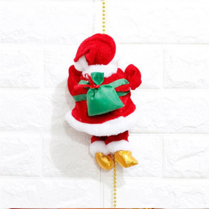 Festive Santa Claus Climbing Ladder - Automated Holiday Decoration with Red Ladder and Cheerful Music